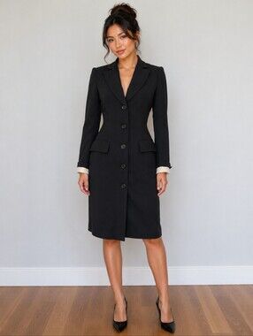 CORI Brazilian Black Long Sleeves Vintage Front Button Office Blazer Dress Sz 4